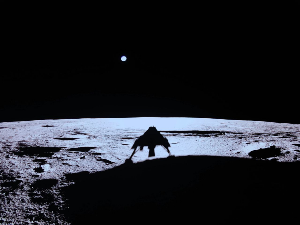 The surface of the moon is seen in this image captured by Blue Ghost following its lunar landing. Firefly Aerospace